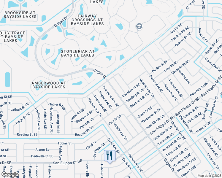 map of restaurants, bars, coffee shops, grocery stores, and more near 1131 Cogan Drive in Palm Bay
