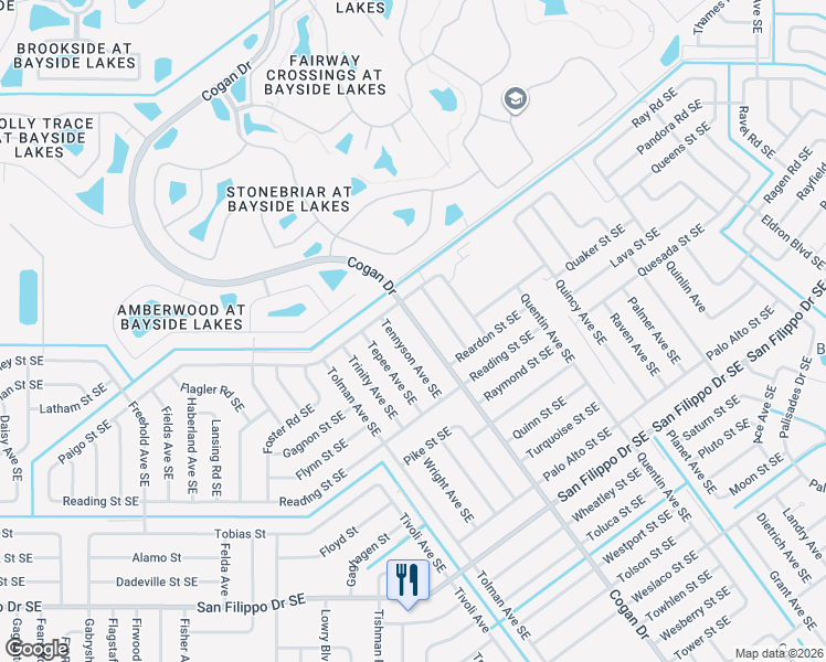 map of restaurants, bars, coffee shops, grocery stores, and more near 1131 Cogan Drive in Palm Bay