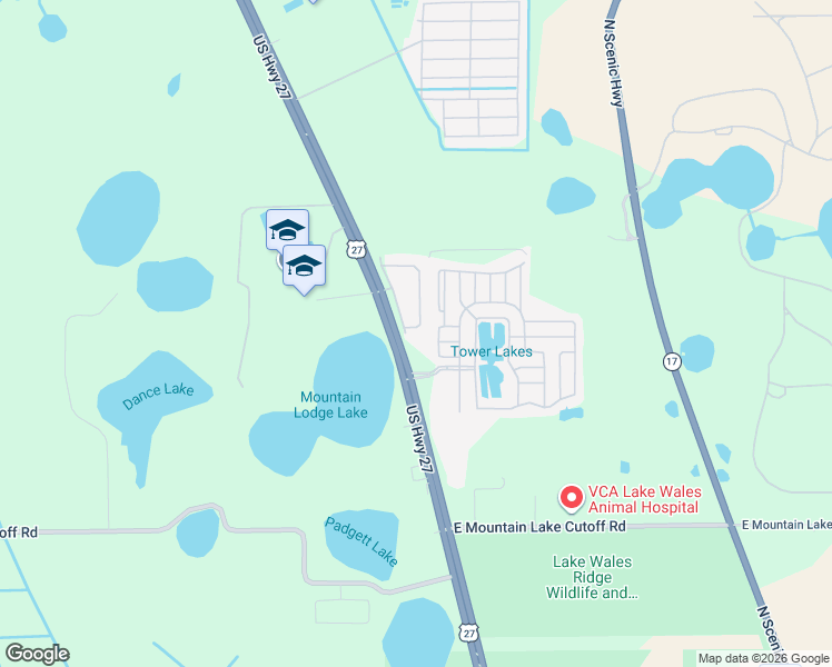 map of restaurants, bars, coffee shops, grocery stores, and more near 108 Tower Point Circle in Lake Wales