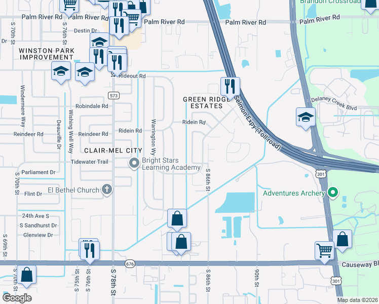 map of restaurants, bars, coffee shops, grocery stores, and more near 8518 Gold Ridge Circle in Tampa