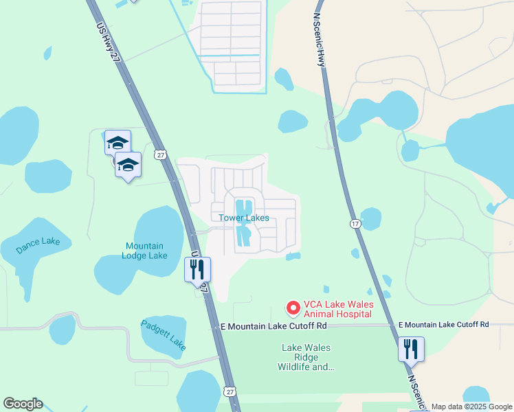map of restaurants, bars, coffee shops, grocery stores, and more near 2210 Wren Place in Lake Wales