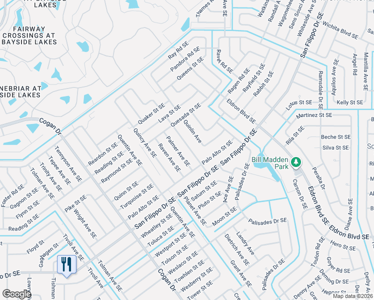map of restaurants, bars, coffee shops, grocery stores, and more near 2611 Palomar Avenue Southeast in Palm Bay