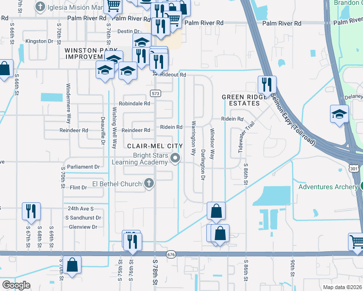 map of restaurants, bars, coffee shops, grocery stores, and more near 1711 Waikiki Way in Tampa