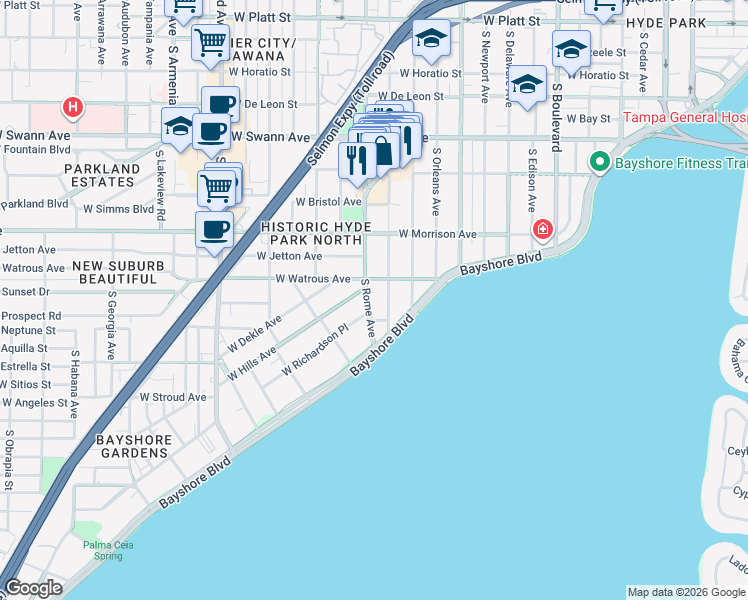 map of restaurants, bars, coffee shops, grocery stores, and more near 1013 South Dakota Avenue in Tampa