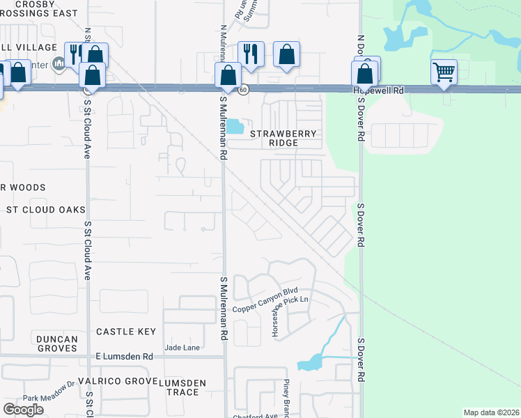 map of restaurants, bars, coffee shops, grocery stores, and more near 814 Cape Cod Circle in Valrico