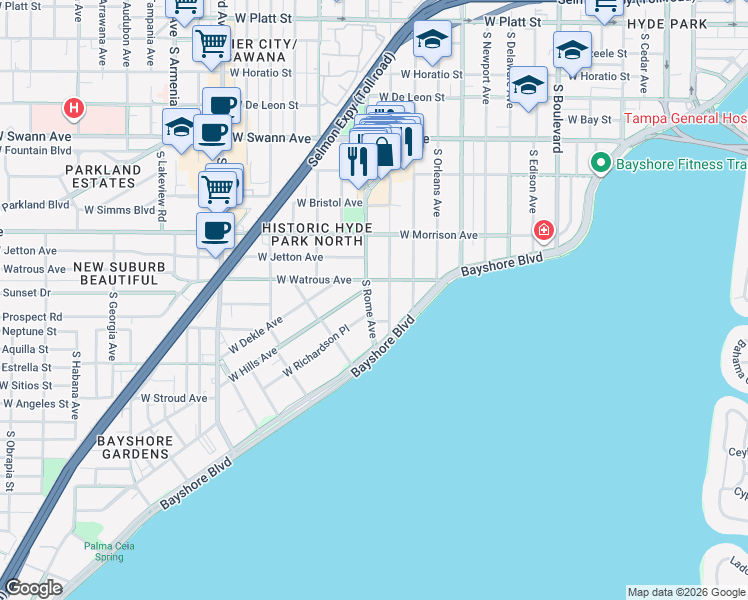 map of restaurants, bars, coffee shops, grocery stores, and more near 1013 South Dakota Avenue in Tampa
