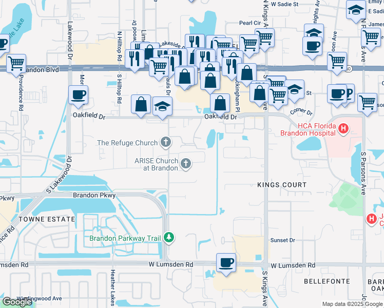 map of restaurants, bars, coffee shops, grocery stores, and more near 339 Pauls Drive in Brandon