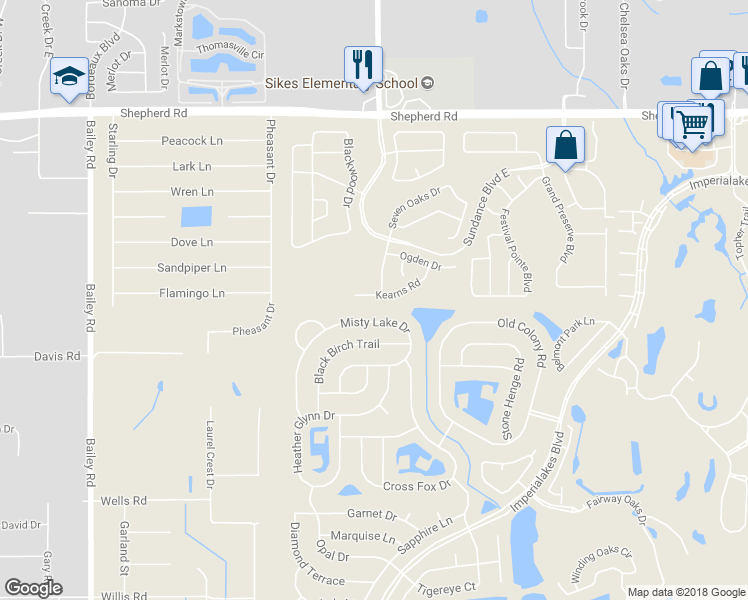 map of restaurants, bars, coffee shops, grocery stores, and more near 3137 Kearns Road in Mulberry