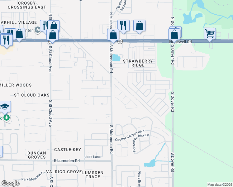 map of restaurants, bars, coffee shops, grocery stores, and more near 3412 Palm Beach Drive in Valrico