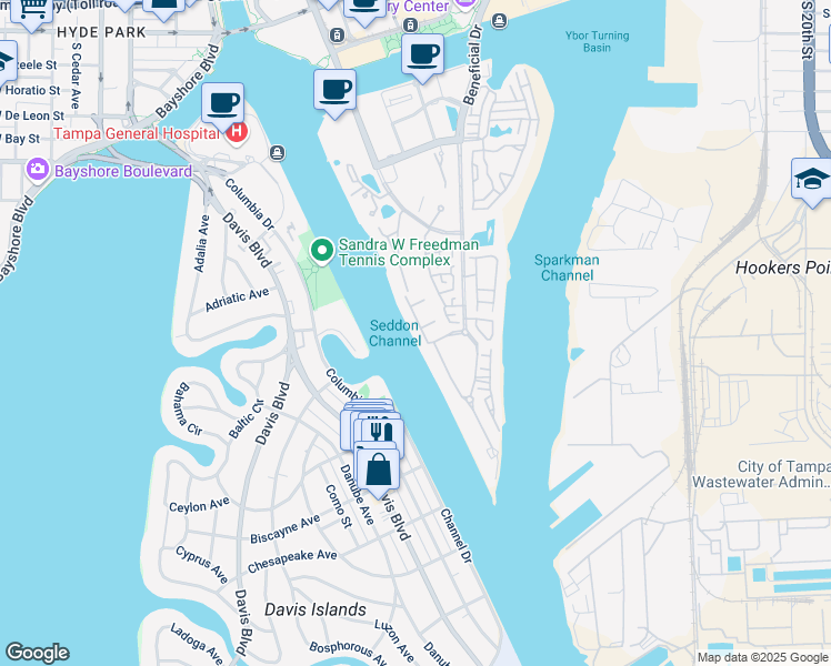map of restaurants, bars, coffee shops, grocery stores, and more near 1035 Royal Pass Road in Tampa