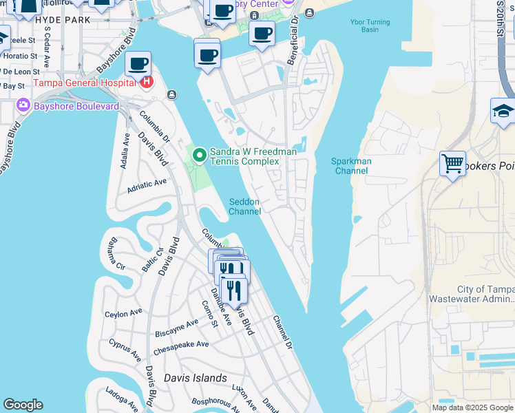 map of restaurants, bars, coffee shops, grocery stores, and more near 1035 Royal Pass Road in Tampa