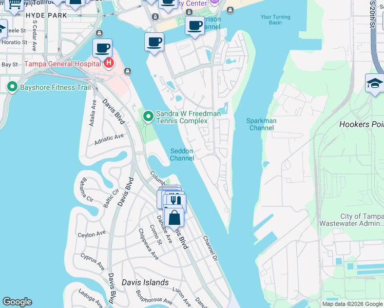 map of restaurants, bars, coffee shops, grocery stores, and more near 1037 Royal Pass Road in Tampa