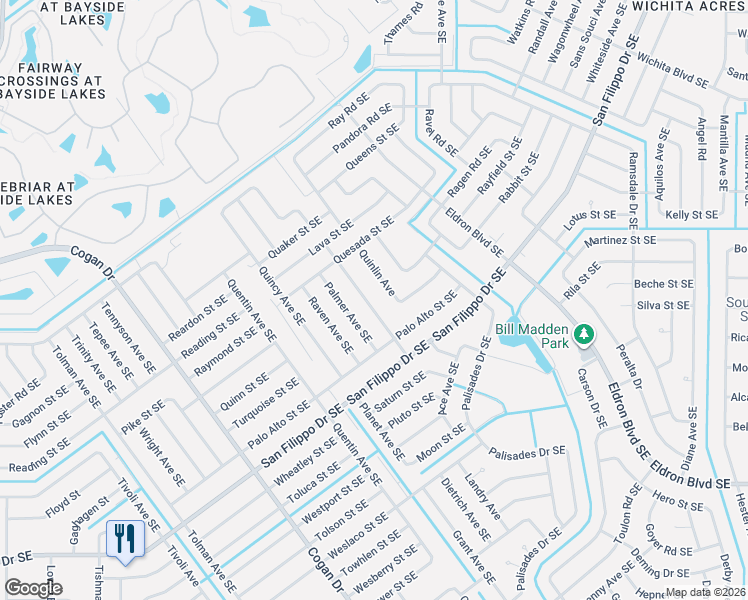 map of restaurants, bars, coffee shops, grocery stores, and more near 2611 Palomar Avenue Southeast in Palm Bay