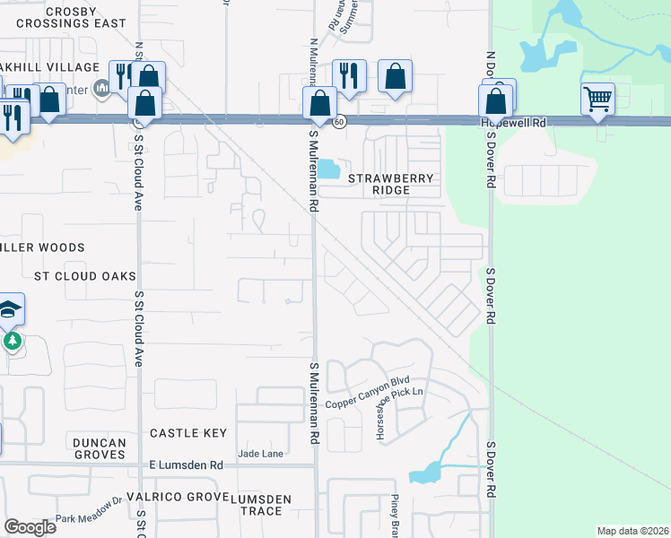 map of restaurants, bars, coffee shops, grocery stores, and more near 3412 Palm Beach Drive in Valrico