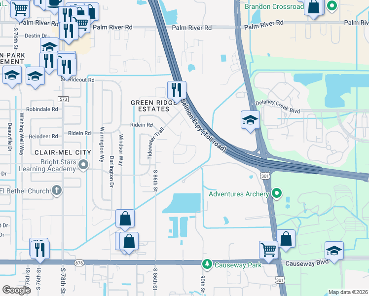 map of restaurants, bars, coffee shops, grocery stores, and more near 1705 Olympia Road in Tampa