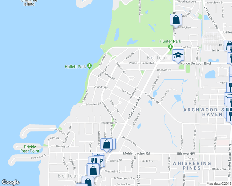 map of restaurants, bars, coffee shops, grocery stores, and more near 402 Althea Road in Clearwater