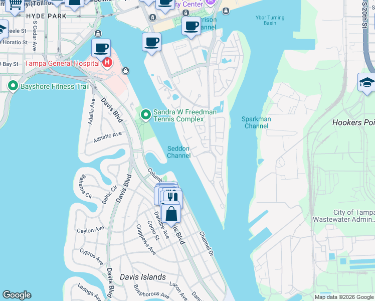 map of restaurants, bars, coffee shops, grocery stores, and more near 1035 Royal Pass Road in Tampa