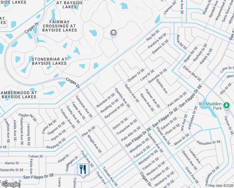map of restaurants, bars, coffee shops, grocery stores, and more near 2541 Quentin Avenue Southeast in Palm Bay