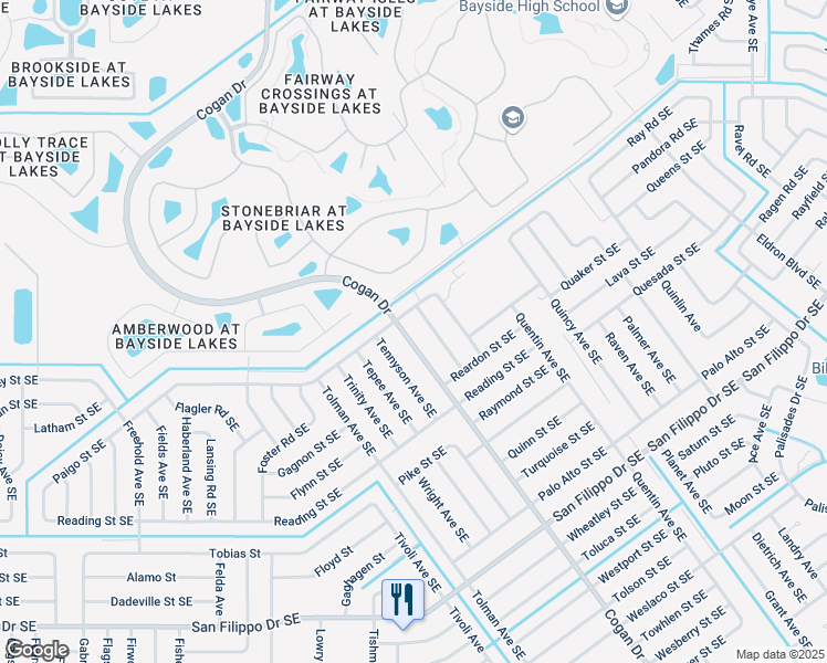 map of restaurants, bars, coffee shops, grocery stores, and more near 1131 Cogan Drive in Palm Bay