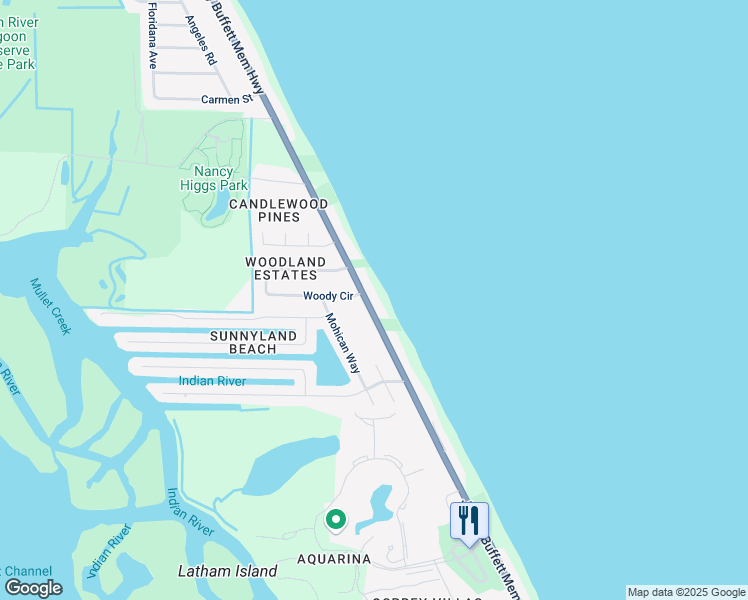 map of restaurants, bars, coffee shops, grocery stores, and more near 7185 South Highway A1A in Melbourne Beach