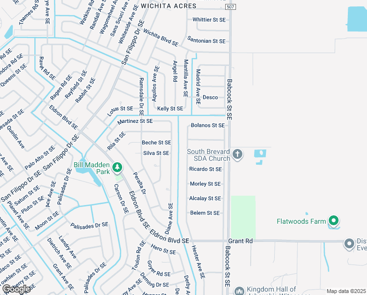 map of restaurants, bars, coffee shops, grocery stores, and more near 2550 Hester Avenue Southeast in Palm Bay