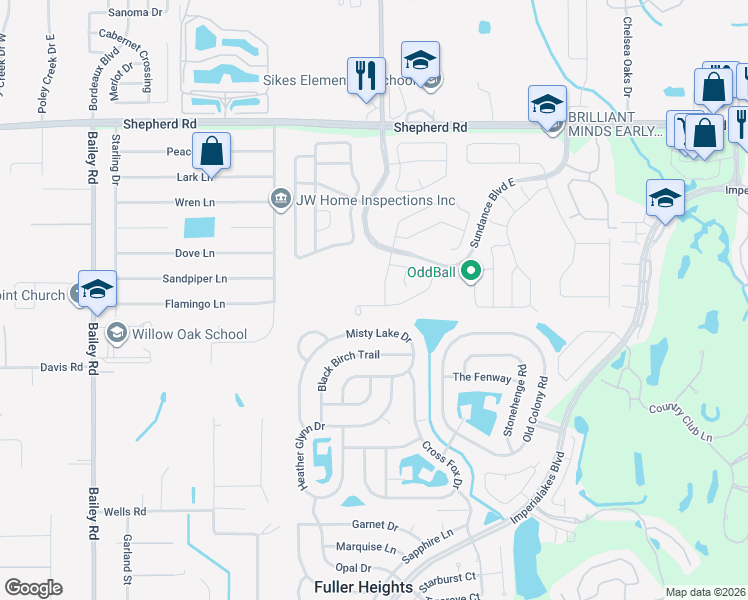 map of restaurants, bars, coffee shops, grocery stores, and more near 3137 Kearns Road in Mulberry