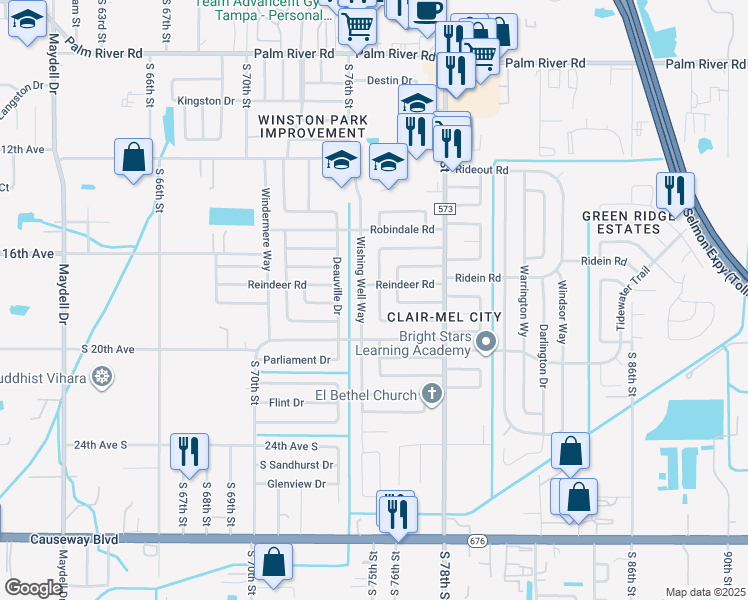 map of restaurants, bars, coffee shops, grocery stores, and more near 1709 Carnegie Circle in Tampa