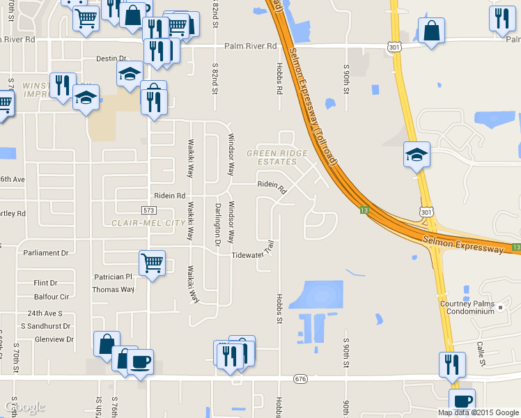 map of restaurants, bars, coffee shops, grocery stores, and more near 8523 Gold Ridge Circle in Tampa
