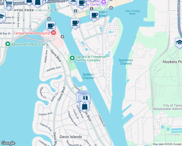 map of restaurants, bars, coffee shops, grocery stores, and more near 1035 Royal Pass Road in Tampa