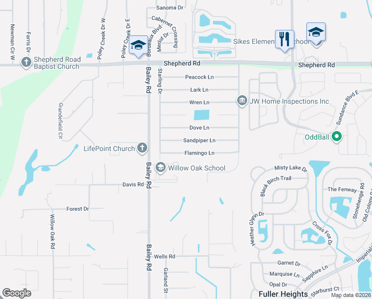map of restaurants, bars, coffee shops, grocery stores, and more near 3410 Flamingo Lane in Mulberry