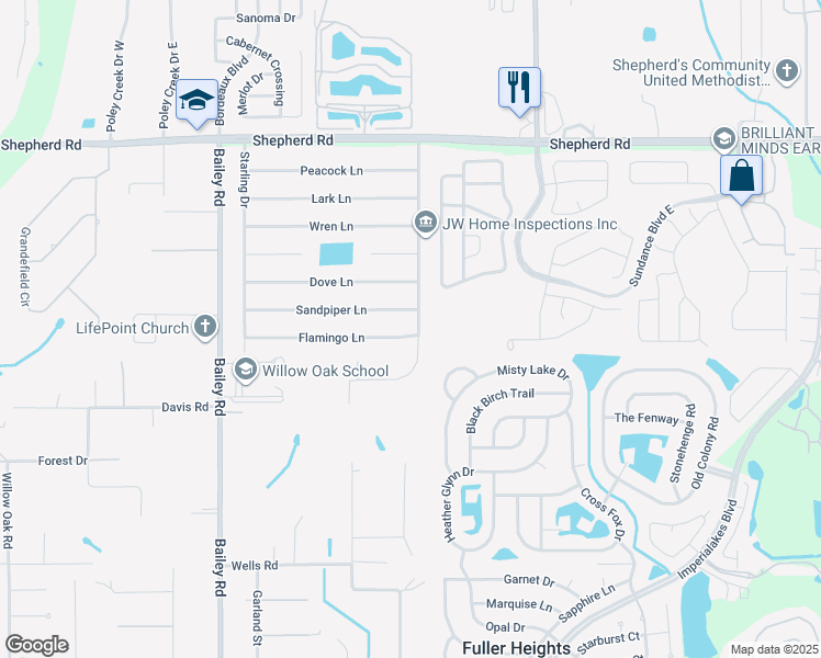 map of restaurants, bars, coffee shops, grocery stores, and more near 3040 Flamingo Lane in Mulberry