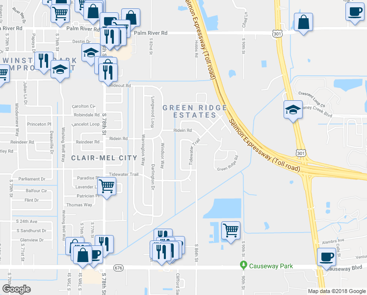 map of restaurants, bars, coffee shops, grocery stores, and more near 8527 Gold Ridge Circle in Tampa