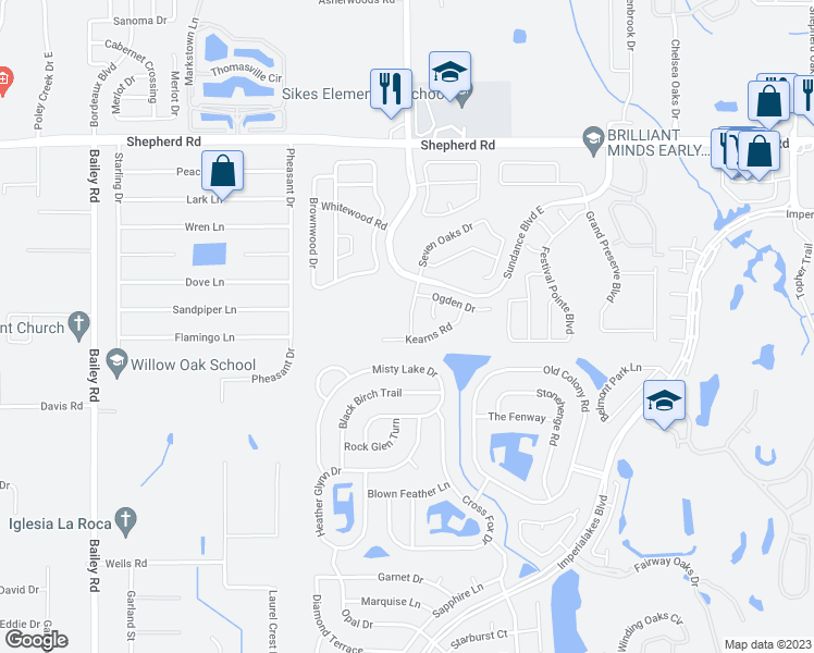 map of restaurants, bars, coffee shops, grocery stores, and more near 3041 Park Ridge Avenue in Mulberry