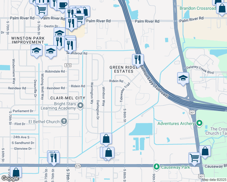 map of restaurants, bars, coffee shops, grocery stores, and more near 8528 Gold Ridge Circle in Tampa