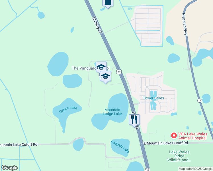 map of restaurants, bars, coffee shops, grocery stores, and more near 22000 North US Highway 27 in Lake Wales
