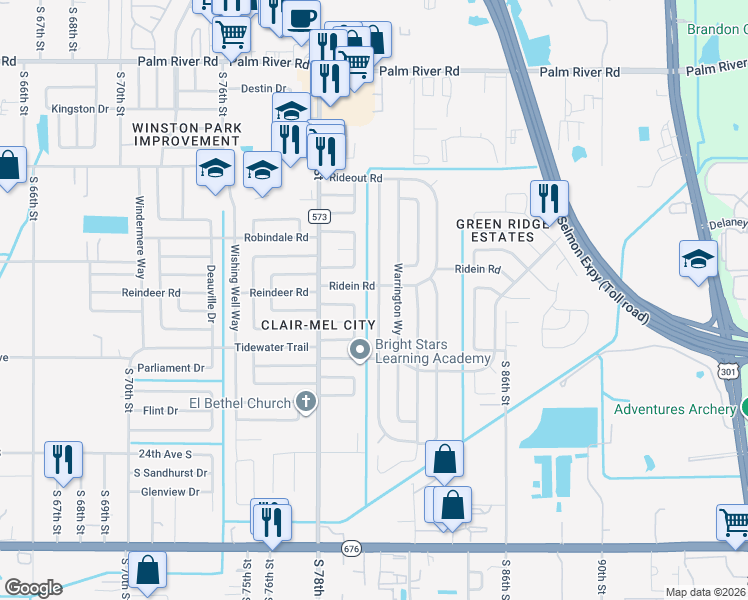 map of restaurants, bars, coffee shops, grocery stores, and more near 1711 Waikiki Way in Tampa