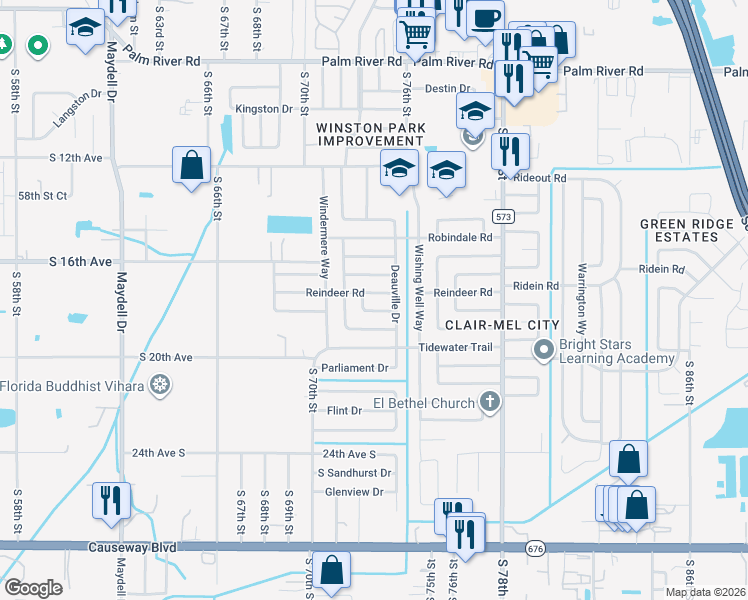 map of restaurants, bars, coffee shops, grocery stores, and more near 7215 Lily Pad Lane in Tampa