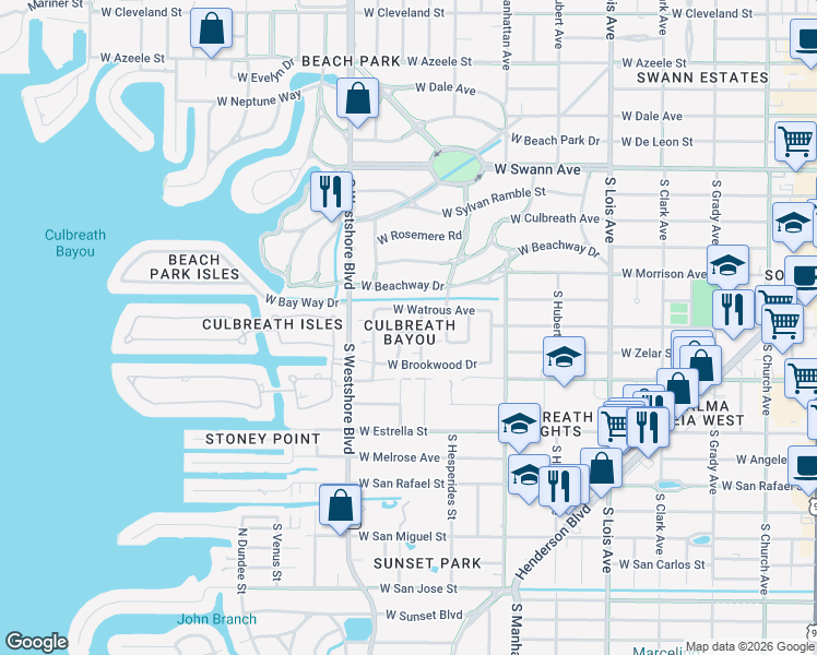 map of restaurants, bars, coffee shops, grocery stores, and more near in Tampa
