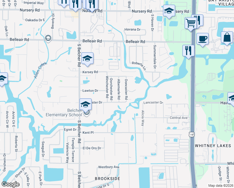 map of restaurants, bars, coffee shops, grocery stores, and more near 1785 Dorchester Road in Clearwater