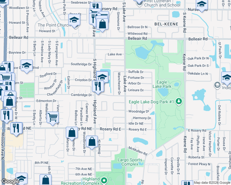 map of restaurants, bars, coffee shops, grocery stores, and more near 1795 Suffolk Drive in Clearwater
