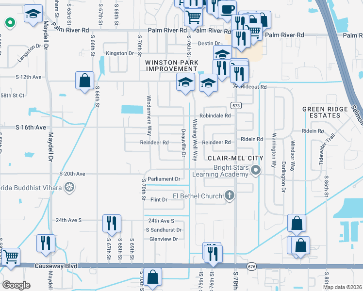 map of restaurants, bars, coffee shops, grocery stores, and more near 7209 Reindeer Road in Tampa