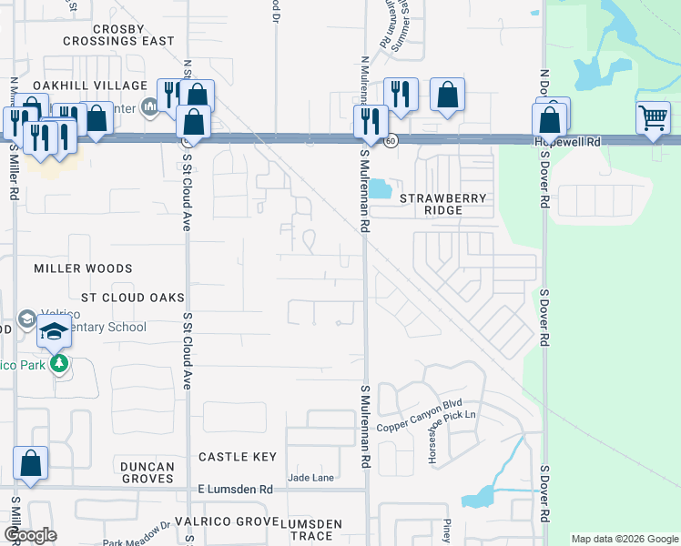 map of restaurants, bars, coffee shops, grocery stores, and more near 4215 Leonard Street in Valrico