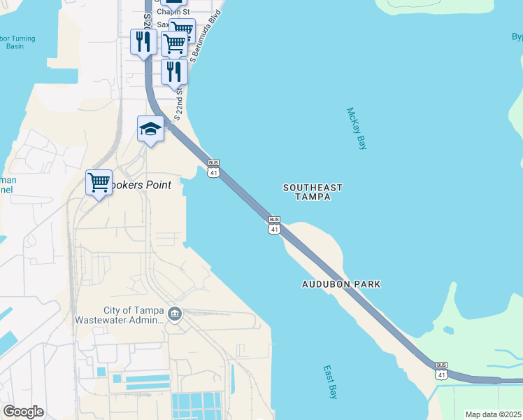 map of restaurants, bars, coffee shops, grocery stores, and more near South 22nd Street in Tampa