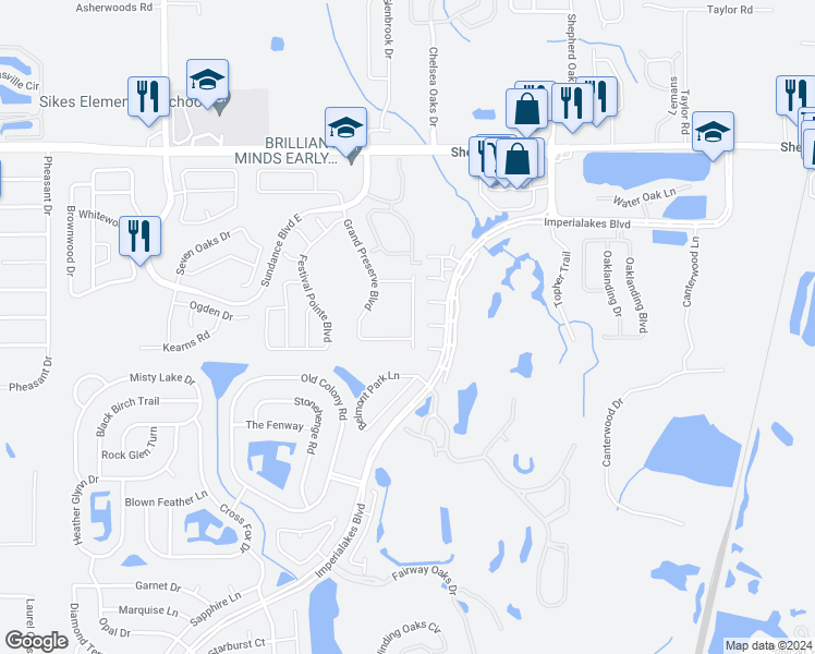 map of restaurants, bars, coffee shops, grocery stores, and more near 4098 Sundance Place Loop in Mulberry