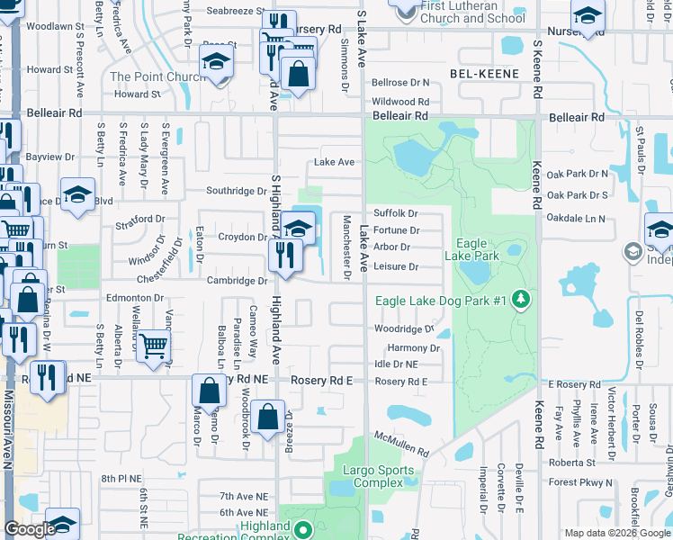 map of restaurants, bars, coffee shops, grocery stores, and more near 1791 Suffolk Drive in Clearwater