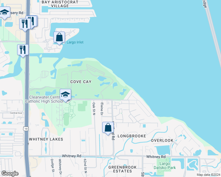 map of restaurants, bars, coffee shops, grocery stores, and more near 2620 Cove Cay Drive in Clearwater