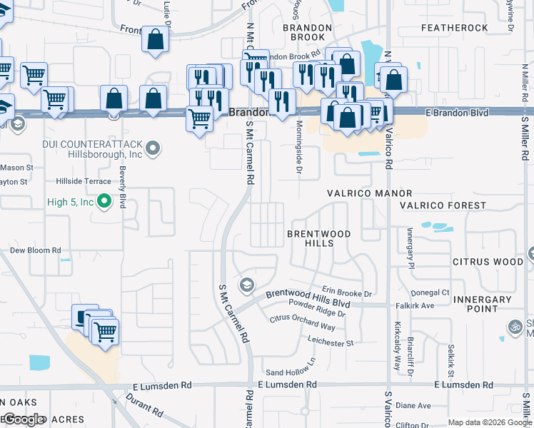 map of restaurants, bars, coffee shops, grocery stores, and more near 320 Third Street in Valrico