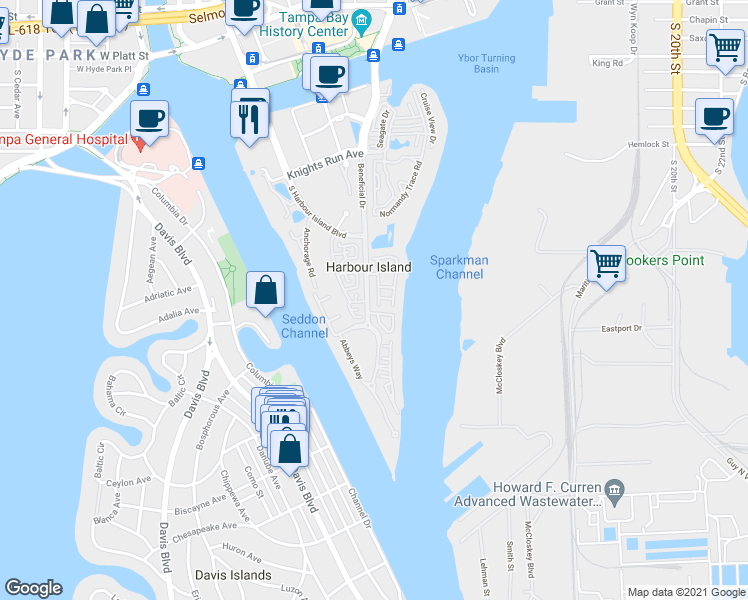 map of restaurants, bars, coffee shops, grocery stores, and more near 1104 Shipwatch Circle in Tampa