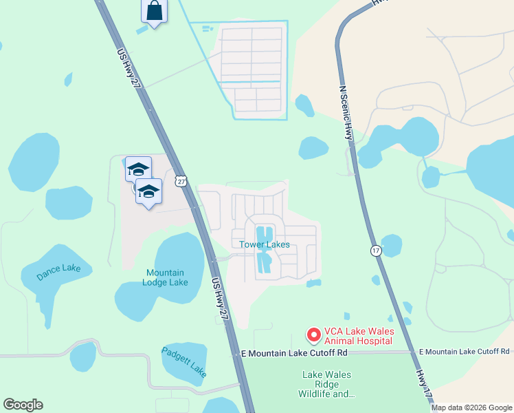 map of restaurants, bars, coffee shops, grocery stores, and more near Osprey Place in Lake Wales
