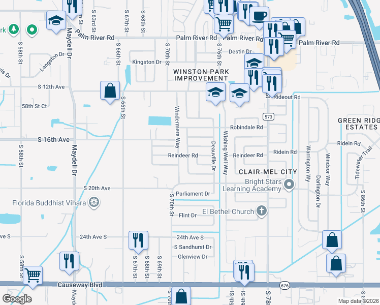 map of restaurants, bars, coffee shops, grocery stores, and more near 1601 Julian Lane Drive in Tampa